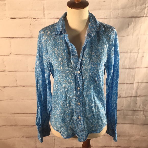 Frank & Eileen Barry Linen Blue Floral Shirt - Picture 3 of 9